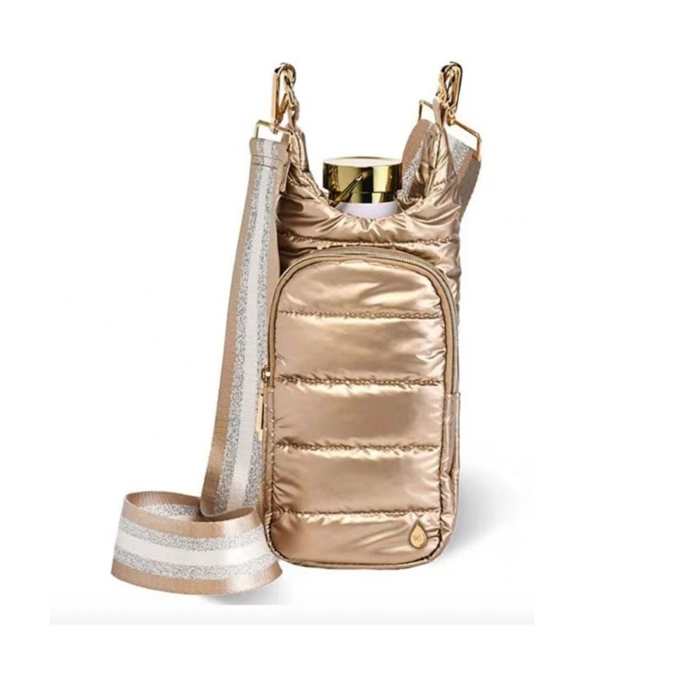 WanderFull Metallic HydroBag Water Bottle Crossbody Bag Gold Puffer NWOT